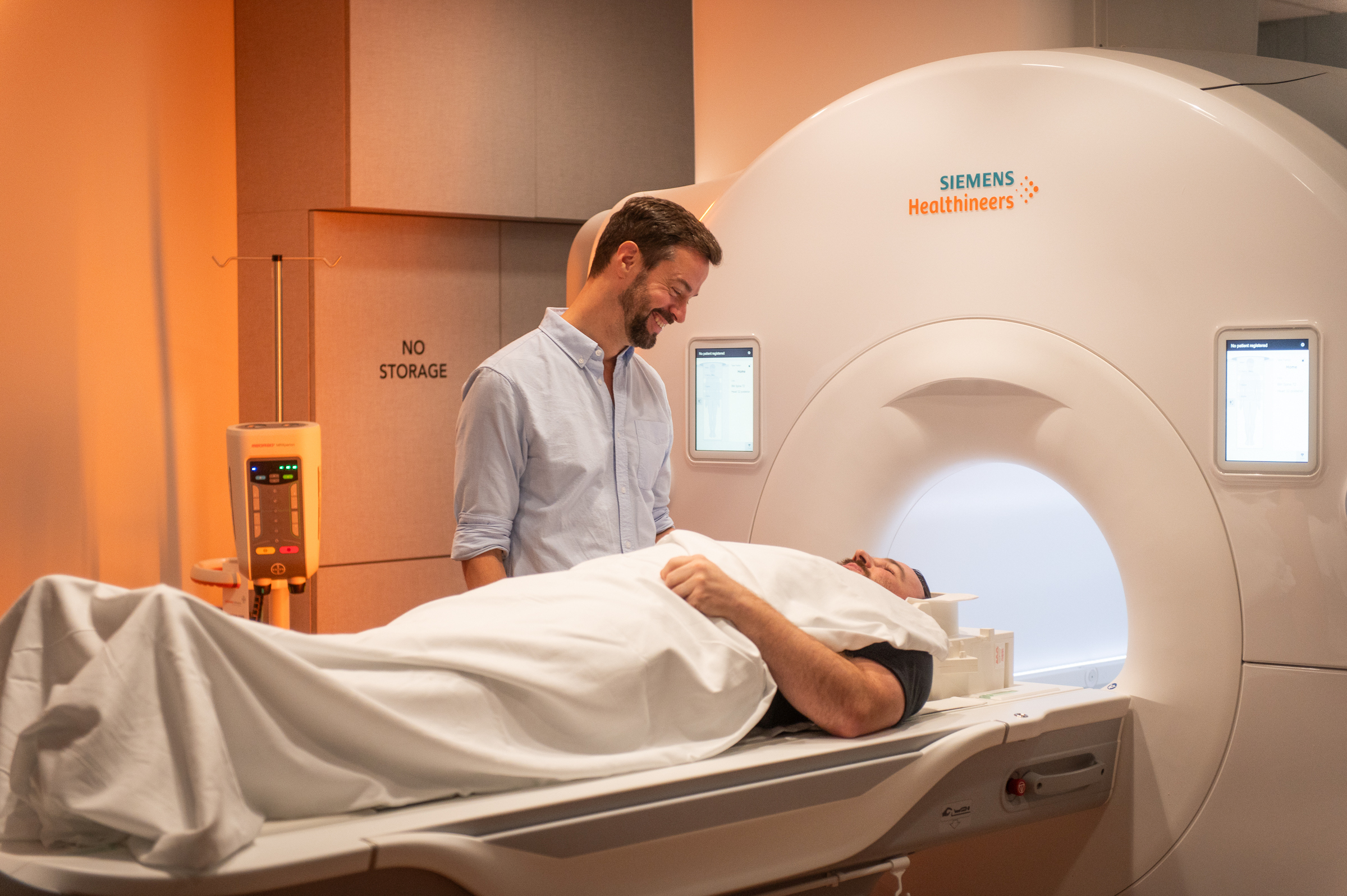 Advocate Health doctor checking on patient getting an MRI