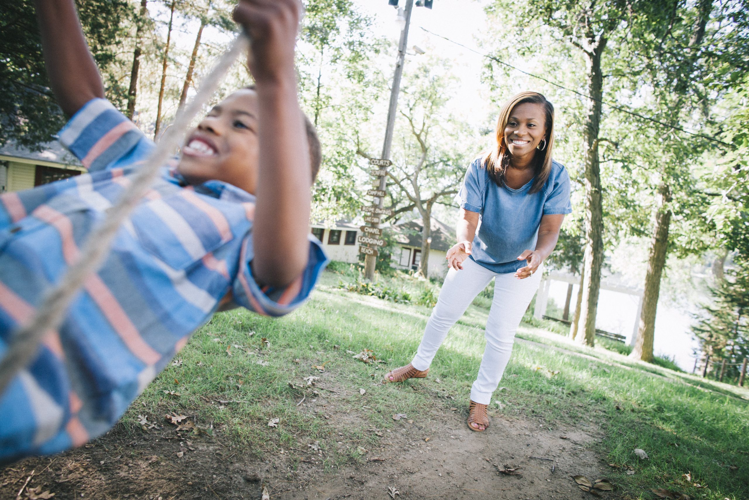 Advocate Health families with child on swing.