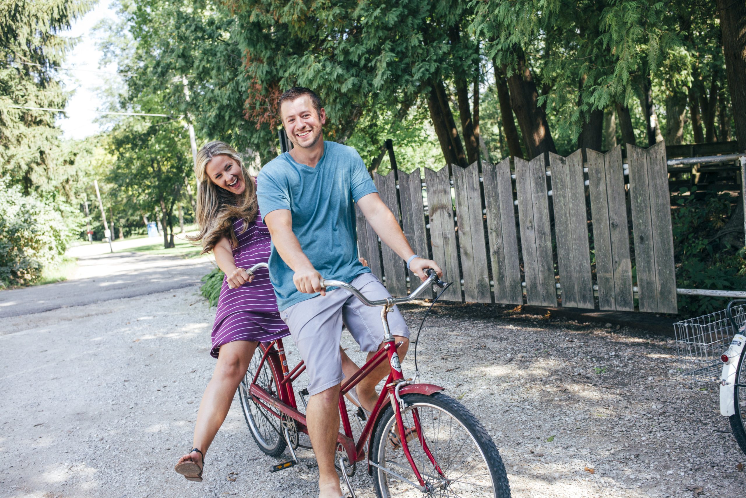 Happy couple riding a bike